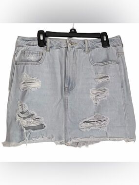 Forever 21 Light Wash Distressed Ripped Denim Jean Skirt. Size Medium
